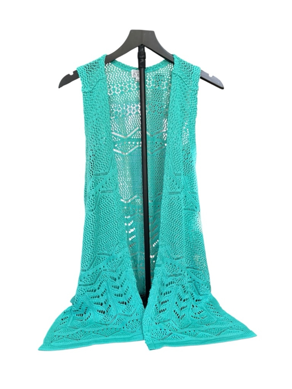 Keren Hart Crochet Open-Front Vest in Teal Women’s S - Picture 2 of 7